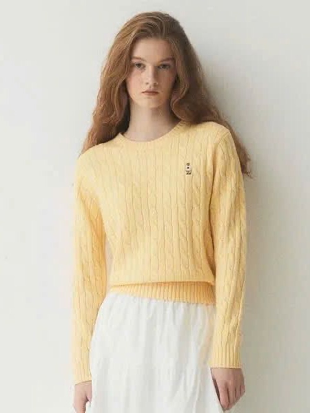 WHO women  Yellow Cable Crewneck Sweater